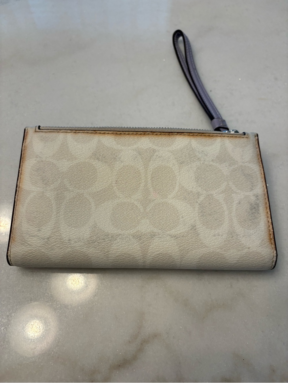 Coach Signature Wristlet Wallet in Beige with Lavender Trim - Picture 2 of 3